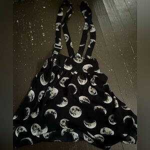 Black Moon Print Skirt with Suspenders